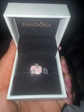 Pandora Pink Square Enamel Charm with Butterfly Accent